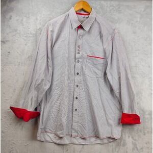 Haupt 1926 Mens XL Gray Geomentric Print Collared Shirt Long Sleeves Red Detail